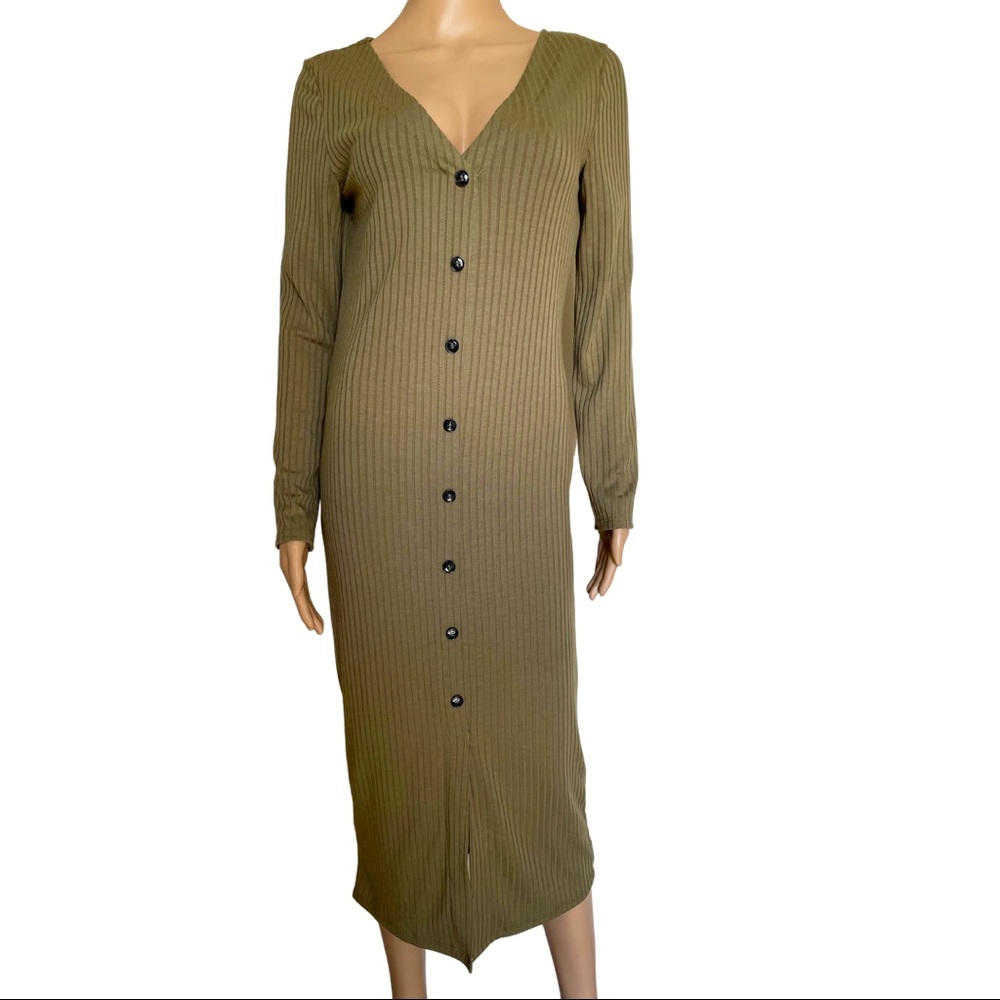 River Island long sleeve ribbed button dress